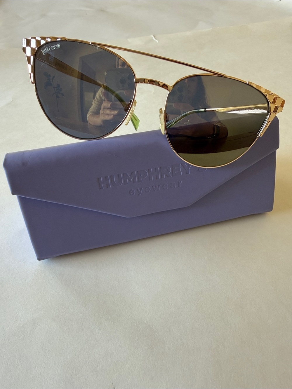 Vintage Y2K Just Cavalli JC750S Gold Cat-Eye Double Bar Aviator Sunglasses